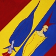 bl�zc� a p�itom vzd�len�, tempera na pap��e